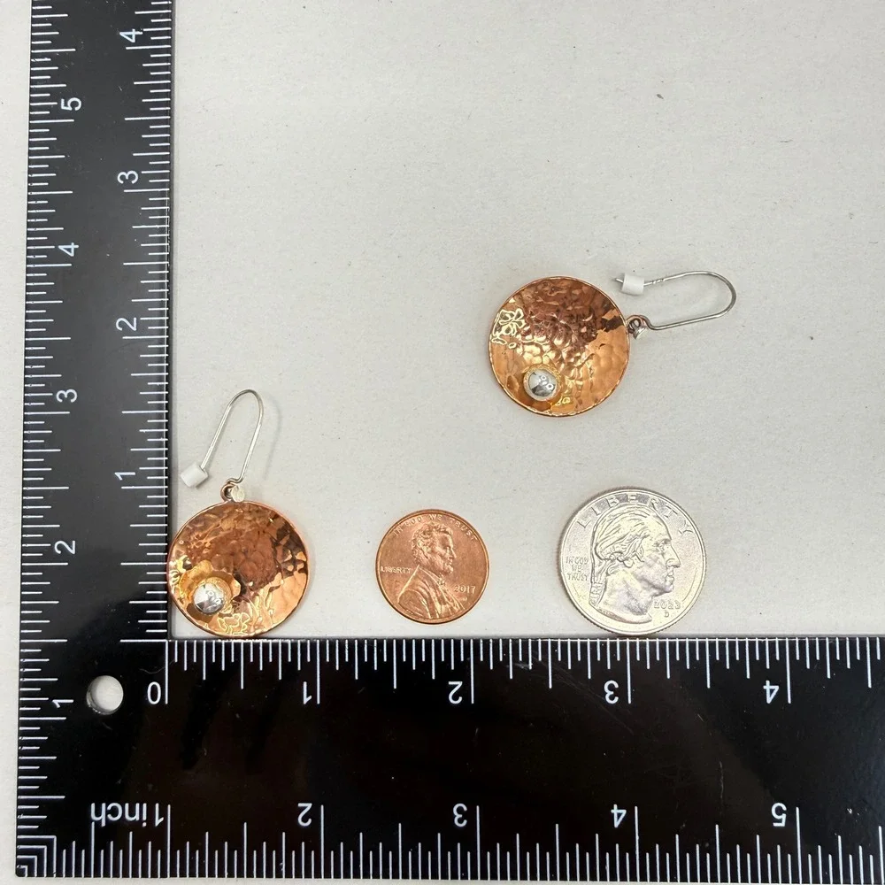 Artisan Hammered Copper‎ Orb Earrings Brutalist Modern Signed